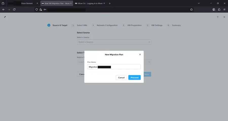 New Migration Plan dialog asking for a plan name