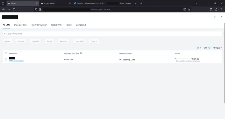 Data seeding progress detail for a single VM migration