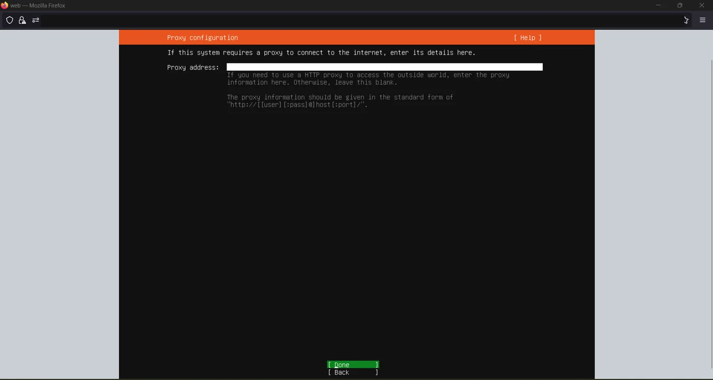 Ubuntu installer proxy configuration screen left blank