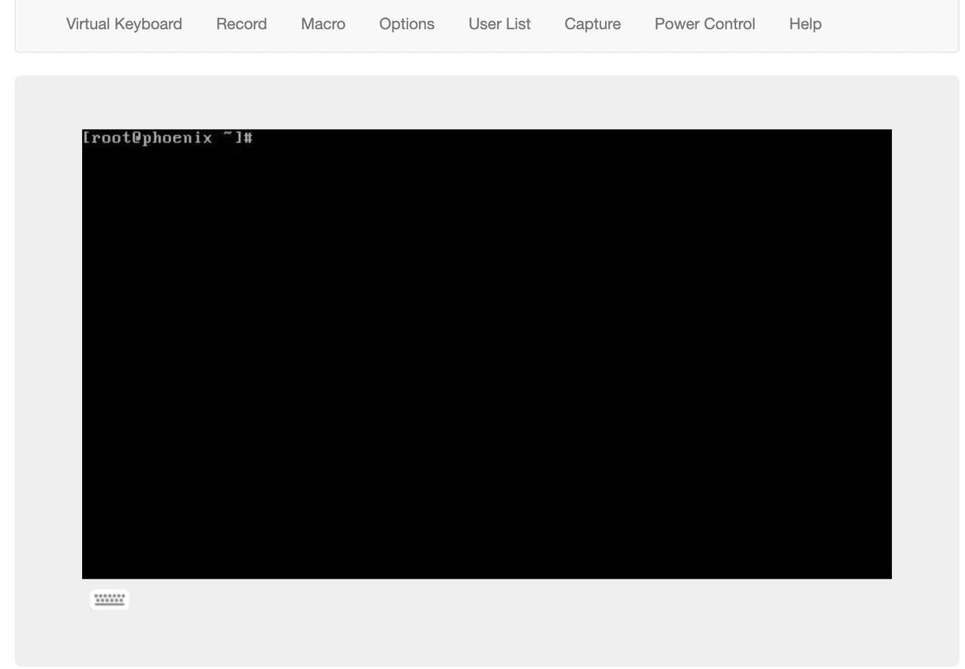 IPMI KVM console showing the node sitting at a root@phoenix prompt