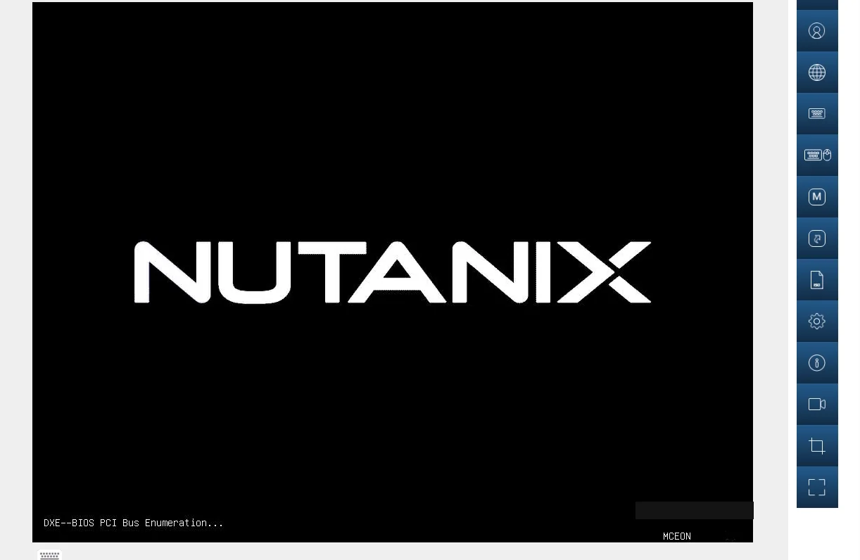 IPMI console showing the node rebooting through the Nutanix BIOS splash screen back into the hypervisor